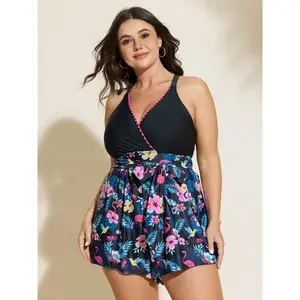 BLOOMCHIC Plus Size Floral Print Waist Tie One-Piece Swimsuit [M-6X]2026 Summer Vibes Swimweek,Spotlight,Summer wins,Deals for you days