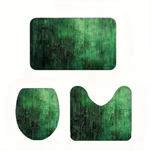Set of 3 Green Abstract Geometric Rugs for The Bathroom - Non-Slip, Washable Flannel, Bohemian Style Home Decoration, Ideal for Living Room And Dining Room - Machine Washable Bathroom Rug