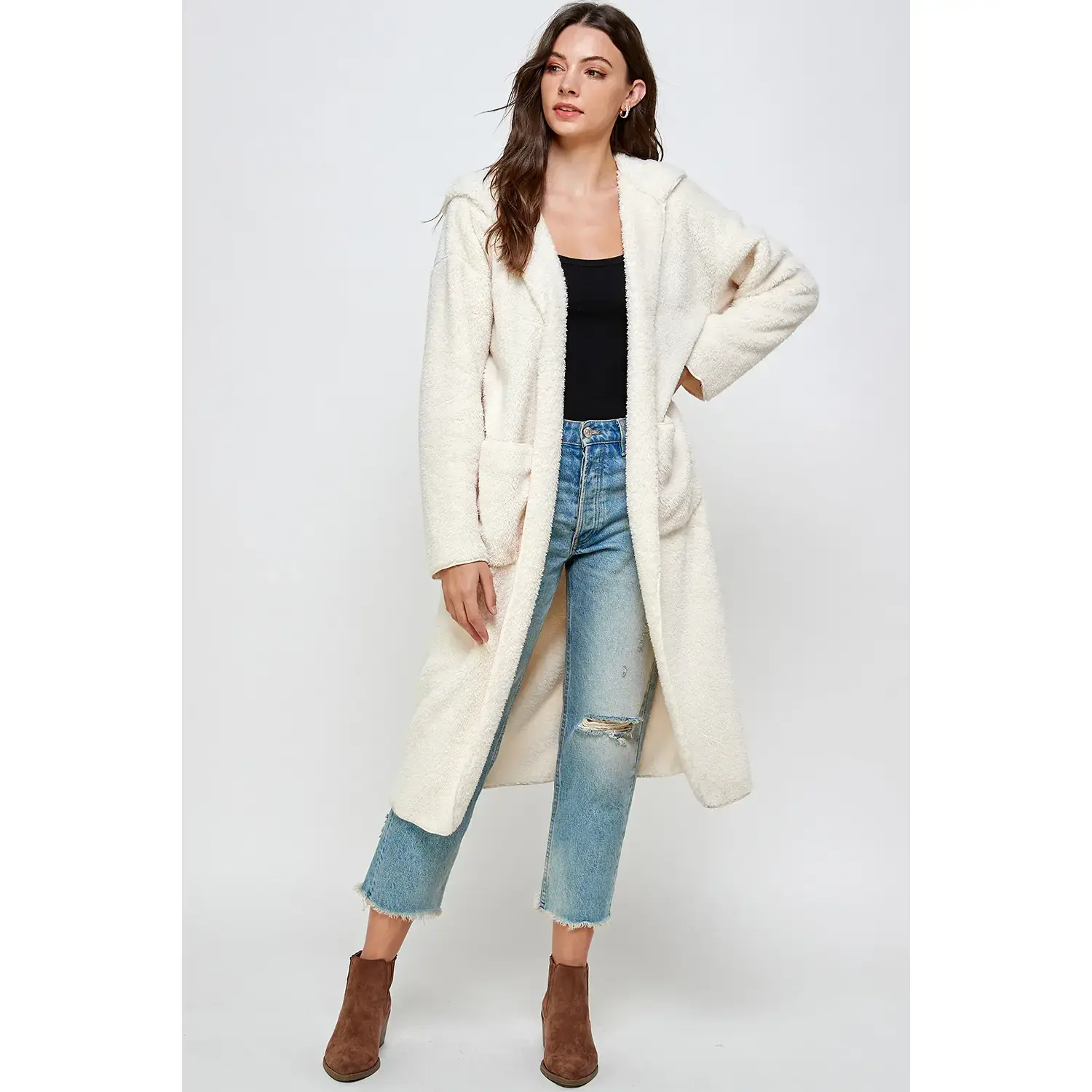 Women's Long Fuzzy Hooded Coat - GSJ780L