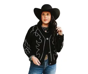 Black western style knit sweater regular and Plus size