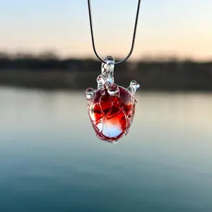 Necklaces for Women Handmade Glass Dissected Heart Chain Pendant | Three-Dimensional Red Glass Heart Necklace | Girlfriend Gifts Accessories