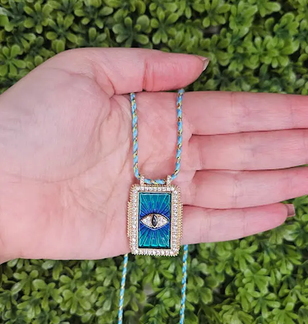 CLAUDIA Collar Necklace with Eye Pendant and Blue Cord