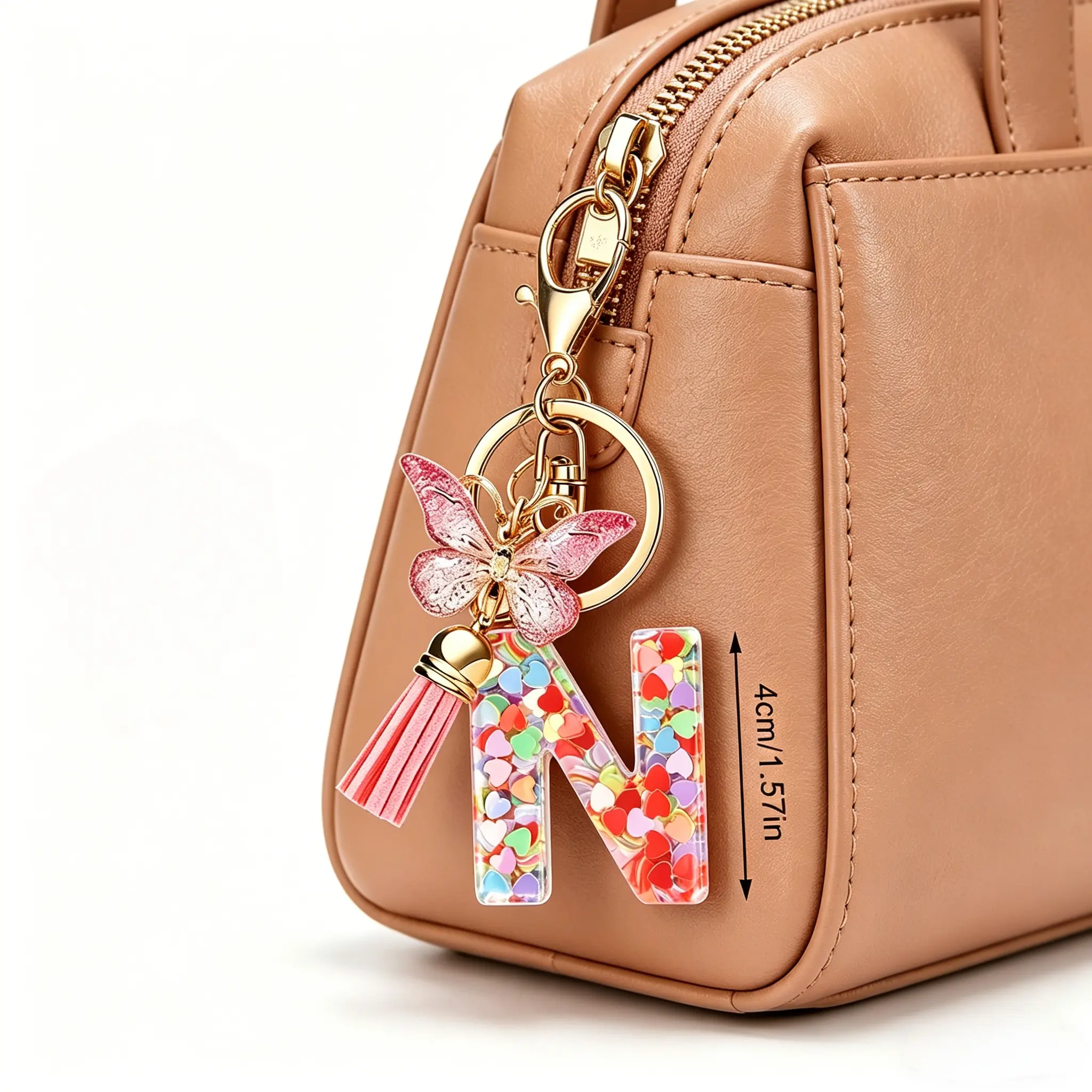 Personalized A-Z Initial Keychain Set, Sparkling Glitter Tassel Charms with Rose-Gold Hooks, Premium Metallic Finish for Purse and Key Decoration, Ideal Birthday Gift or Anniversary Present for Her