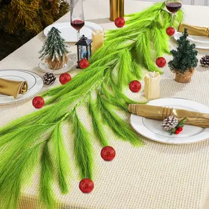 1.8m Christmas Tree Decorations, Pampas Grass Wreath with Ball Artificial Flowers, Perfect for Home, Rustic Cabin, Holiday Parties, Plastic Plants