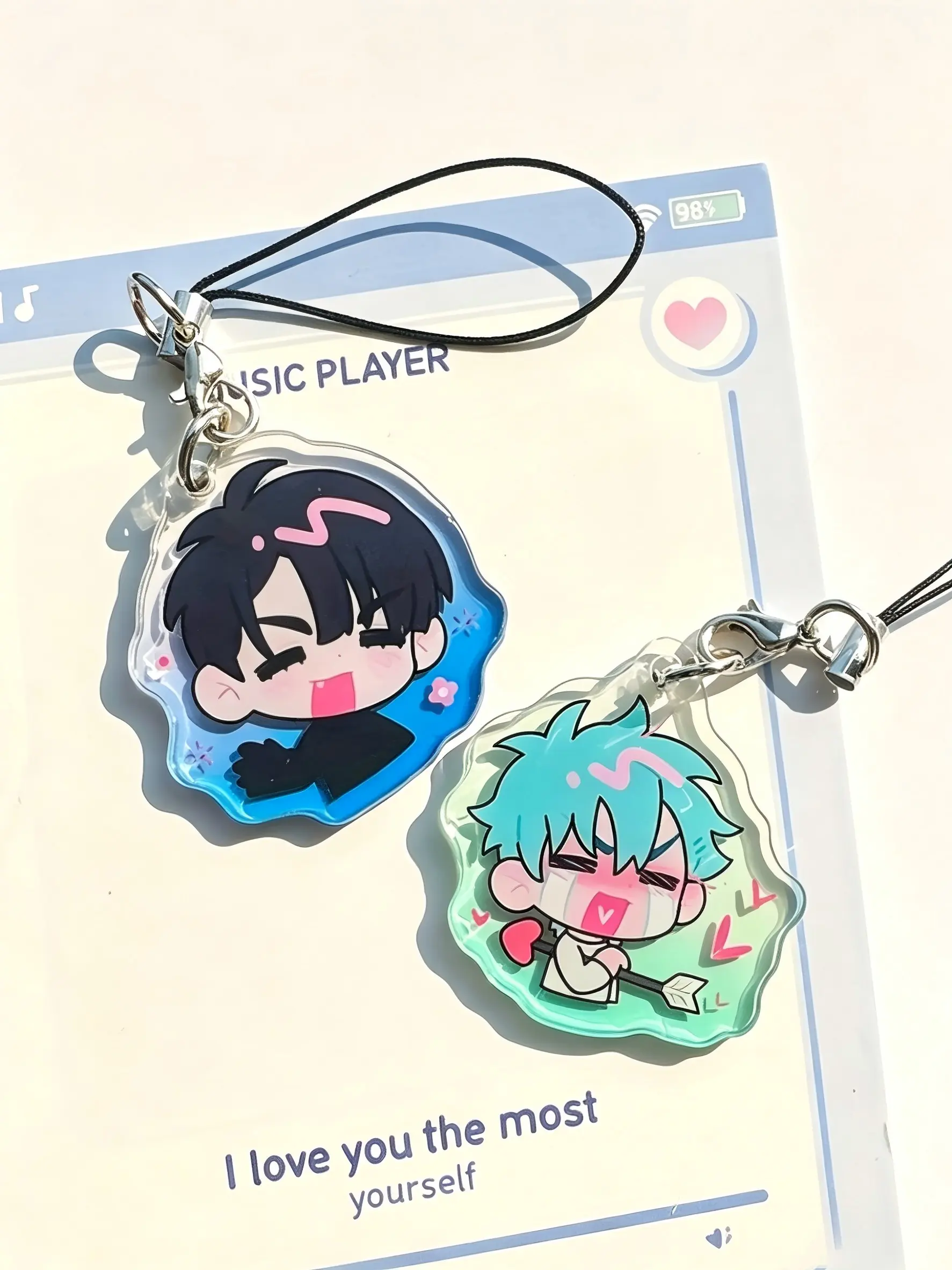 Creative Acrylic Keychain Set, Key Chain Cute, 2D Flat Design, Colorful Background, Dual-Sided Pendant, Cartoon Couple Characters, Fan Collection Accessory, Gift Keychain