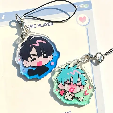Creative Acrylic Keychain Set, Cute Keychains, 2D Flat Design, Colorful Background, Dual-Sided Pendant, Cartoon Couple Characters, Fan Collection Accessory, Gift Keychain