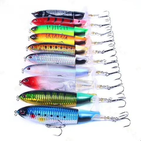 10pcs Durable Topwater Fishing Lures Bass Kit - Floating ABS Plastic Hard Bait with Rotating Spiral Tail, 11cm 13g Lifelike Pre-Hook Ready Gear for Freshwater, Saltwater Outdoor Fishing