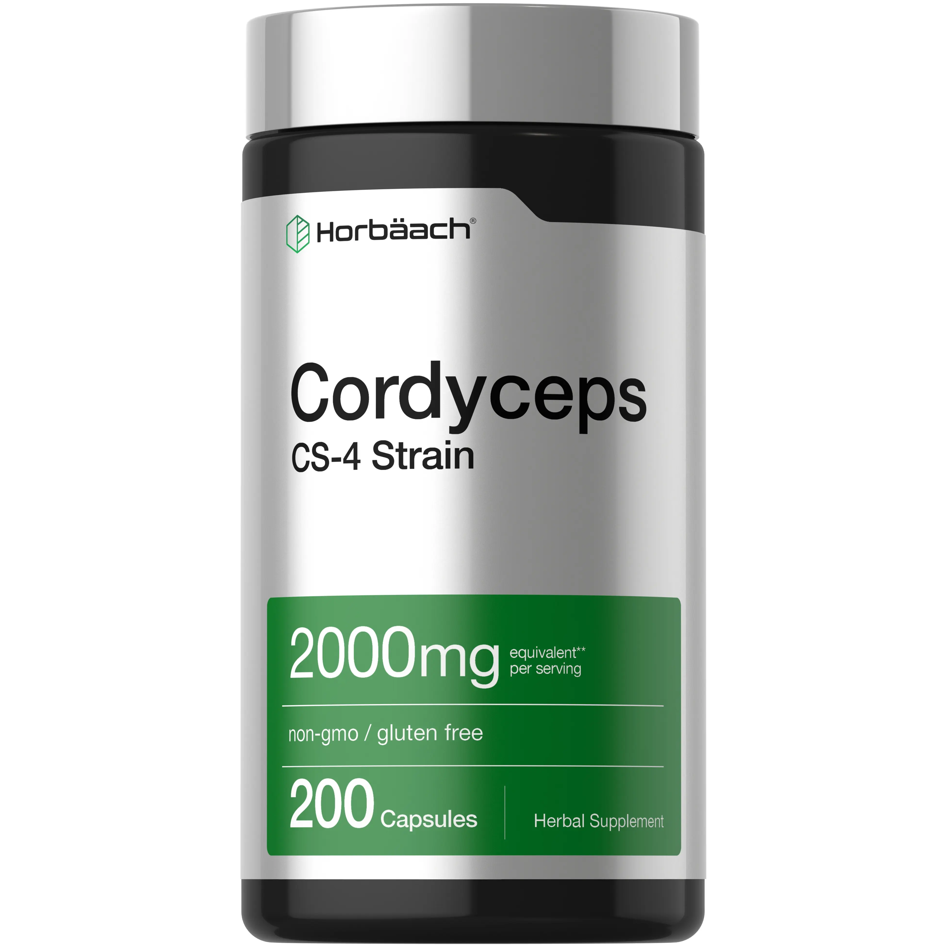 Horbäach Cordyceps Mushroom Capsules 2000mg | 200 Count | CS-4 Strain Cordyceps Sinesis | Non-GMO Herbal Supplement