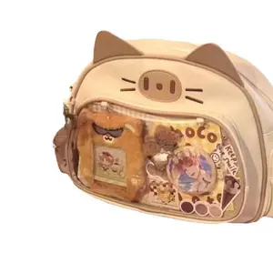 2D Y2K cute transparent cat backpack, a popular student commuter backpack with multiple pockets for display, suitable for anime merchandise, daily commuting, and sweet outings