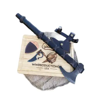 WWPRODUCTION outdoor Camping Tool with leather , Black Handle, Authentic to the Era of Vikings