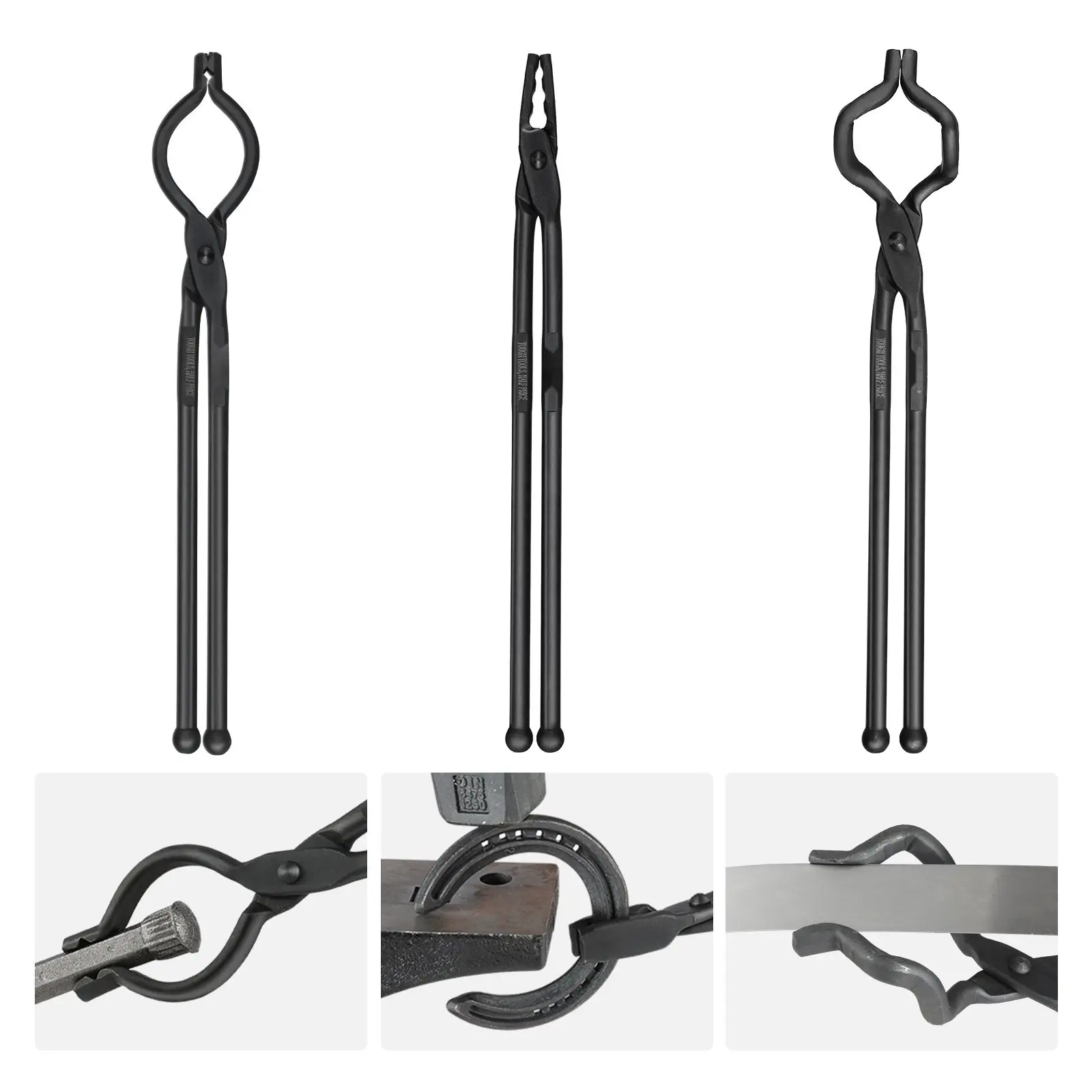 Blacksmith Tongs Set: 18-Inch Wolf Jaw Tongs, V-Bit Bolt Tongs, Z-V-Bit Tongs, Carbon Steel Forge Tongs With A3 Steel Rivets, Forging Tools For Beginners And Seasoned Bladesmiths, Craftsmen, And Metalworkers