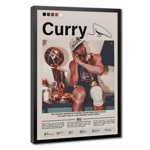 Curry Basketball Canvas Painting Black Wood Framed Poster Stretched Gallery Wrap Prints Modern Sports Wall Art Decor Gym Man Cave Gift