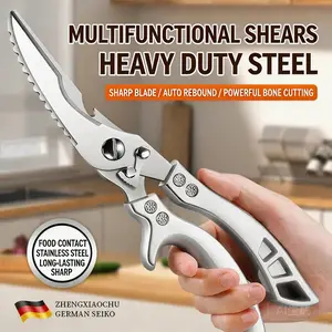 【Kitchen Essential】Upgrade Heavy Duty Stainless Steel Kitchen Scissors | Spring Loaded Ultra Sharp Poultry Shears Cut Bone Meat Chicken Effortlessly for Cooking Vegetable Fish Multipurpose Utility Shears