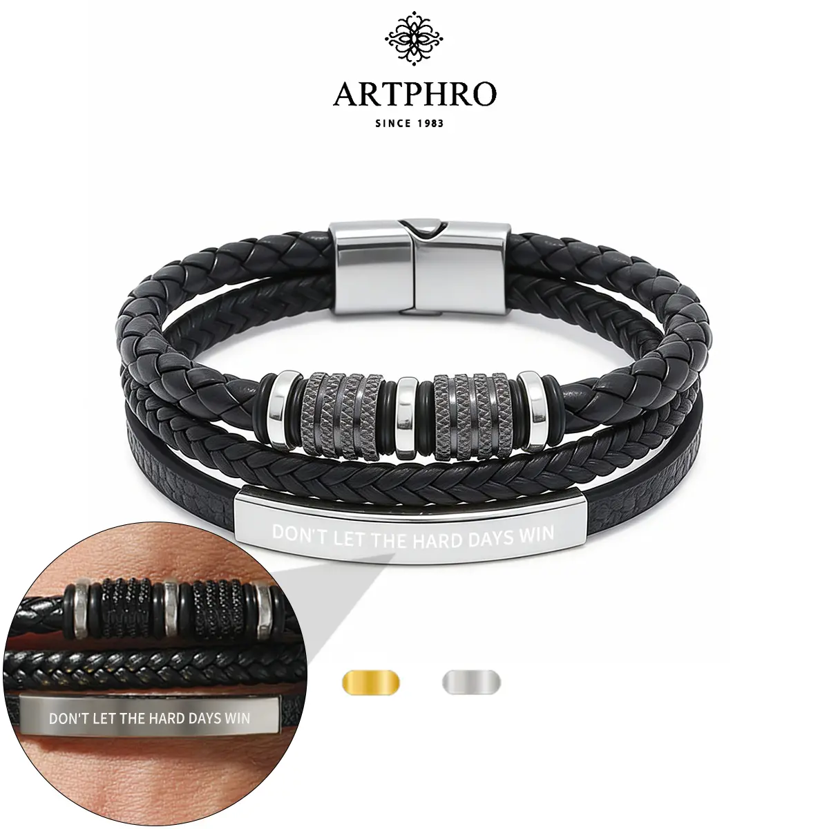 ARTPHRO Unisex Leather Woven Men's Jewelry Bracelet - Magnetic Clasp, Adjustable, Minimalist, Casual Daily Fashion Accessory, Stylish Gift, No Name, Men's Jewelry Bracelets, Braided Bracelet, Bracelets Accessories
