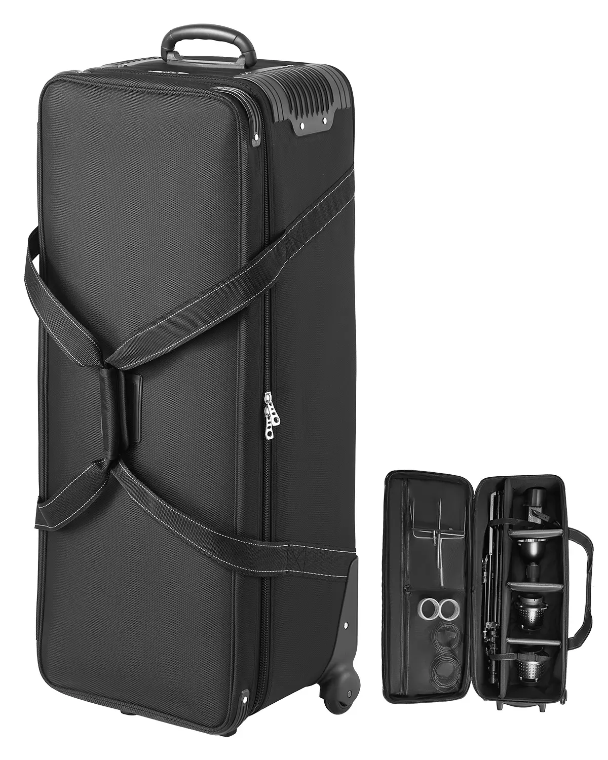 【summerfinds】VEVOR Studio Equipment Trolley Case, 39.37 x 14.96 x 12.60 in / 100 x 38 x 32 cm, Rolling Camera Bag, Carrying Bag with Wheels Straps Padded Compartment Handle, for Light Stands, Tripods, Telescopes