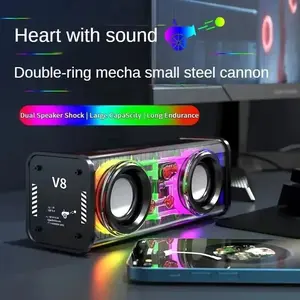 V8 Transparent Mecha Speakers Bluetooth 5.0 Wireless Double Bass Diaphragm Subwoofer Music TWS RGB Light Mini Party Loudspeaker
