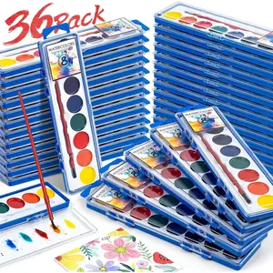 36 Pack Watercolor Paint Set Bulk,8 Colors Washable WaterColor Paint for Kids, Water Color Paint with Brushes, Ideal Valentine Party Favors, Art Supplies for School Classroom Home