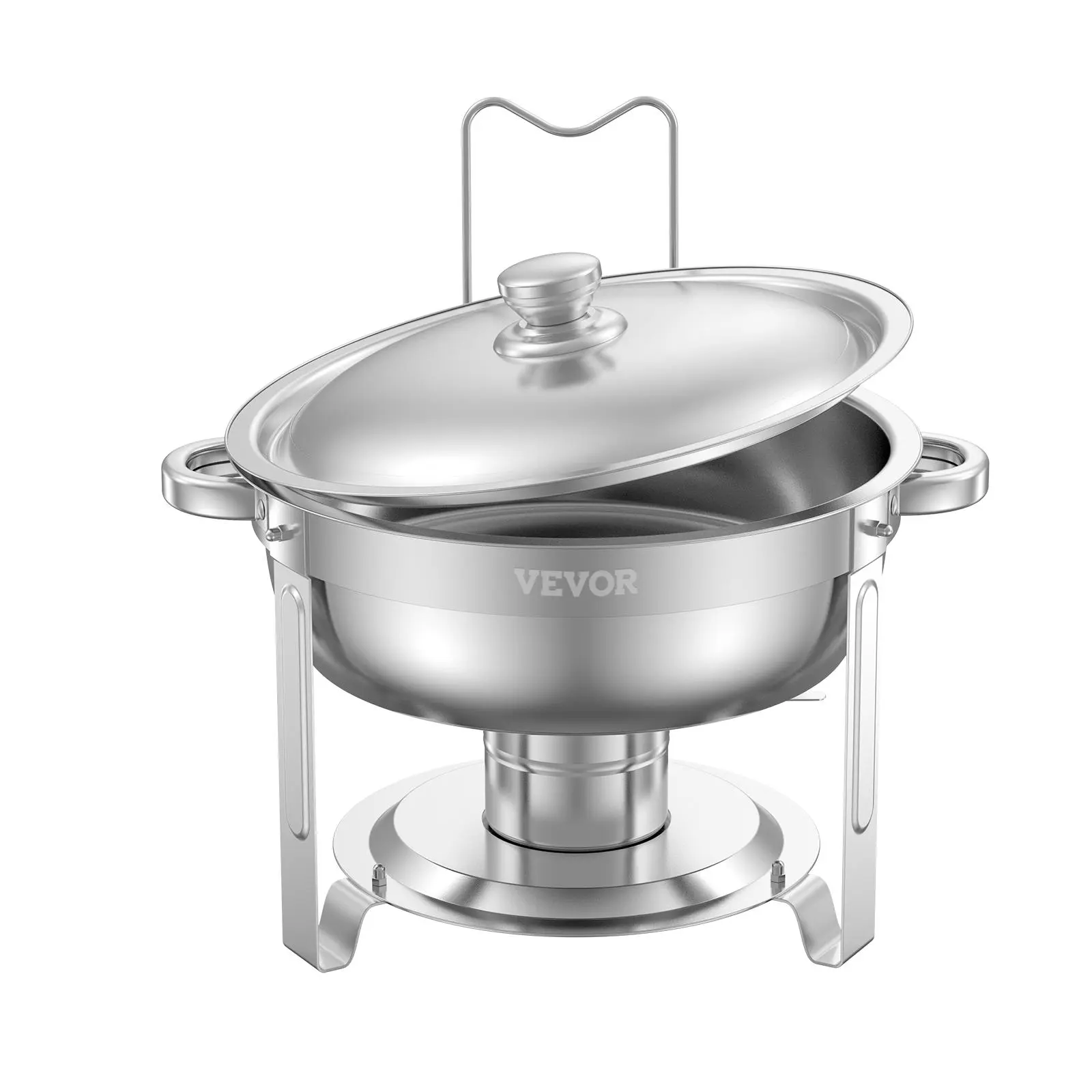 【Summerfinds】VEVOR Chafing Dish Buffet Set,  , 5 Qt 2 Pack, Stainless Steel Chafer with 2 Full Size Pans, Round Catering Warmer Server with Lid Water Pan Folding Stand Clip, for Weddings Parties Banquets, Silver