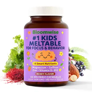 Bloomwise Kids Focus & Calm Supplement – 14-in-1 Brain, Behavior, Mood & Attention Support | Magnesium, Saffron, Zinc, Vitamin D & B12 | Sugar-Free, Vegan Berry Meltables – 60 Tablets