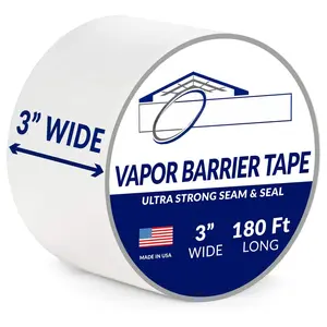 ? 3" Wide x 180' Long White Vapor Barrier Seam Tape - 1 Roll, Waterproofing &  for Crawlspaces,  Repairs, Underlayment Seams, Metal Building  Seams