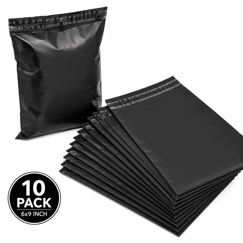 10-Pack 6x9 Inch Black Shipping Pouches for Secure Packaging and Delivery