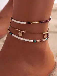 Women's Beaded Anklet Set, Adjustable Boho Shell Ankle Chain, Hawaiian Beach Pearl Disc Starfish Conch Anklets, Summer Fashion Gift