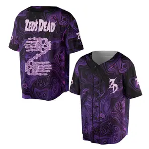 EDM Zeds Dead Trippy Purple Swirl Pattern Unisex Baseball Jersey Skeleton Hand Graphic Rave Festival Button Down Shirt