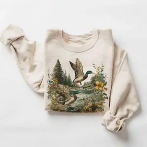 Vintage Mallard Ducks Summer Scene Sweatshirt - 90s Duck Wildflower Nature Birding Outfit - Bird Watcher - Boho Unisex