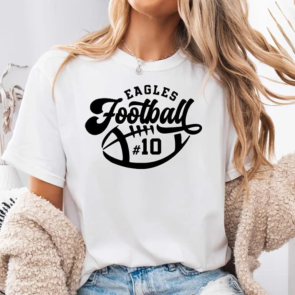 Eagles Football #10 Graphic Print, Neck Drop Shoulder T-Shirt, Sports Team Spirit Design, Casual Wear Game Day Outfit