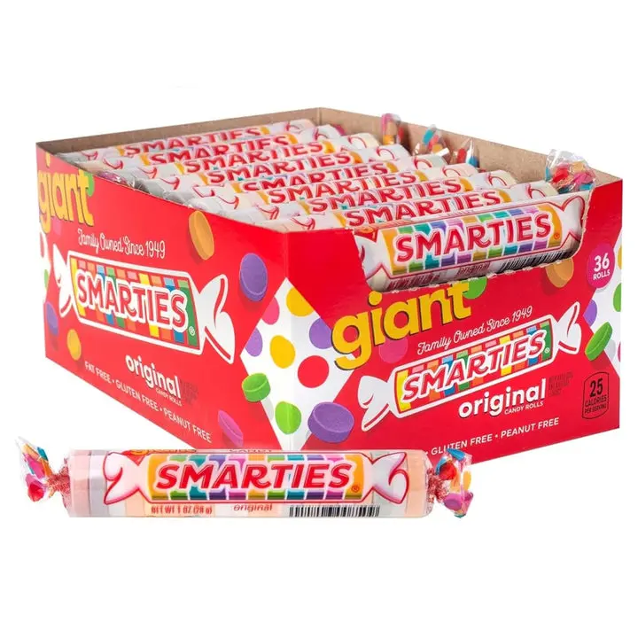 Smarties Candy Giant Rolls, 2.2 lb Box (36 Count) – Assorted Fruit Flavored Candy Rolls, Individually Wrapped Gluten-Free Candy for Parties, Classrooms & Sharing