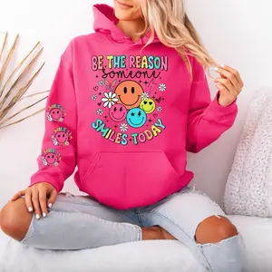 Be The Reason Someone Smiles Today Gildan hooded Sweatshirt with Sleeve design unisex sizing womenswear comfortable soft Casual Pullover Tops Fabric Pocket Spandex Cotton hoodie Fit