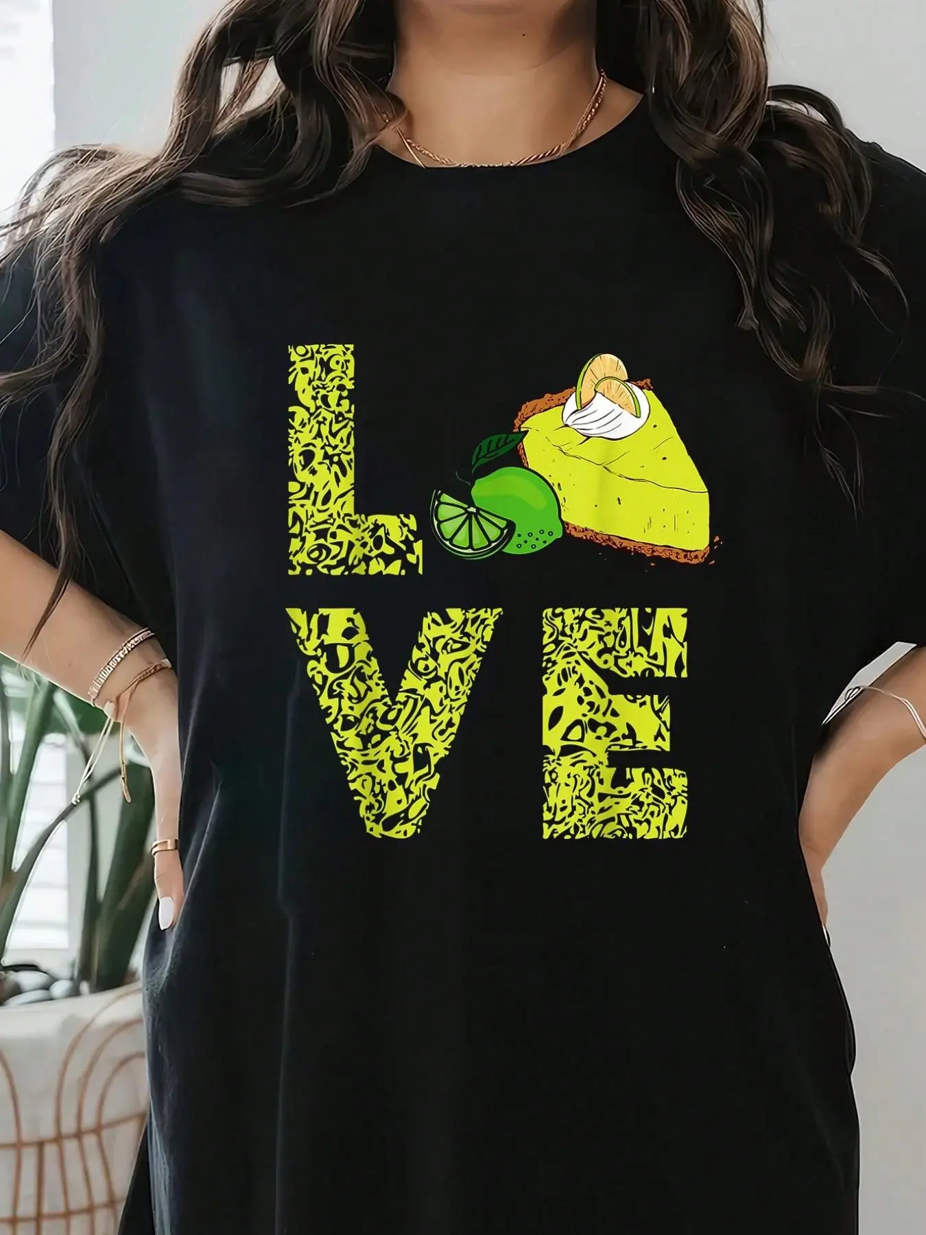 100% cotton Key Lime Pie Love Leopard Lemon Pie Dessert Tart Lemon T-Shirt Print T-Shirt, Short Sleeve Round Neck Casual Top For Summer & Spring, Women's Clothing graphic tees women