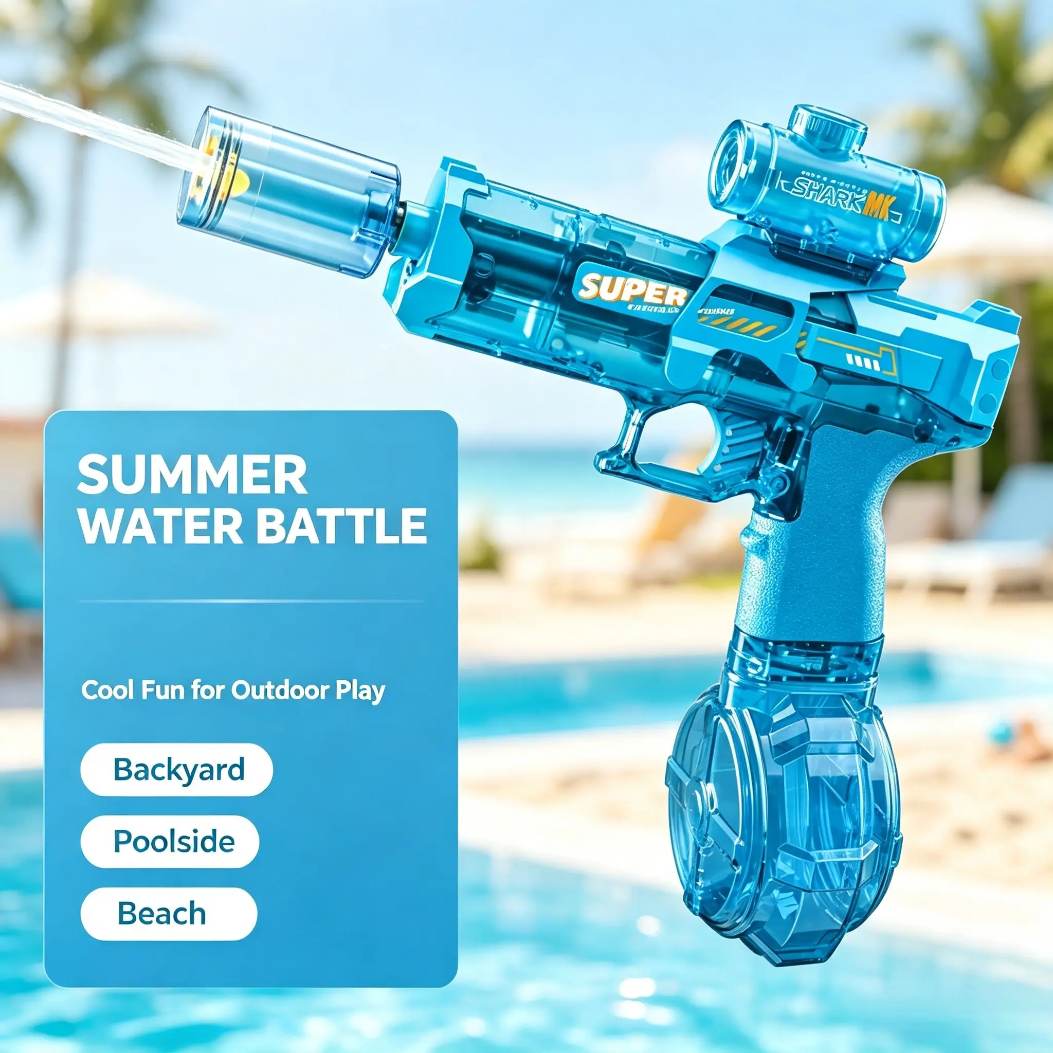 Summervibes Ultimate Battle Electric Water Gun, Automatic Powerful Water Blaster with LED Glowing Muzzle, 320cc Large Capacity, 32FT Long Range, Summer Outdoor Shooting Toy for Kids & Adults Beach Pool Party