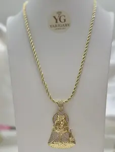 Yarigaby CADENA ROPE 60CM CON DIJE DE SANTA BARBARA Gold Plated Rope Chain with Santa Barbara Pendant
