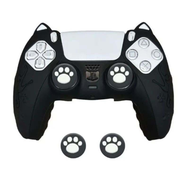 #DealsForYouDays  3D Cat Ear PS5 Controller Silicone Skin, Comes with Free Cat Paw Thumb Grips, Anti-Slip Shockproof Protective Cover for PlayStation 5 DualSense Gamepad Console Accessories extends playtime，enhance gaming，ps5 gear，father's day gift.