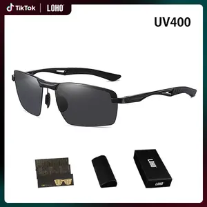 LOHO New Polarized Sunglasses Fashion Myopia Glasses  Sports Black Sunglasses Metal Retro Half Frame with Multi-Layer Coating Technology,summervibes summervibes