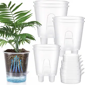6 Pcs Self Watering Plant Pots, 4.72''/ 5.91''/ 7.09'' Nursery Pots with Deep Reservoir & High Drainage Holes for Outdoor Plants and Flowers, Bare Root Planter(Clear)