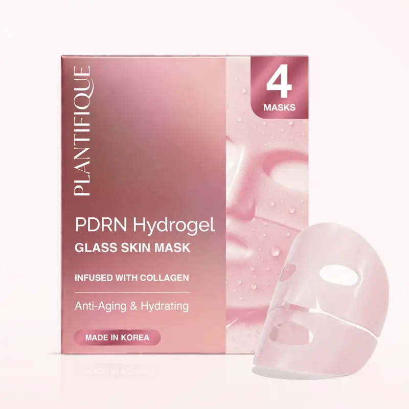 [PLANTIFIQUE Official Shop] 4-Mask Pack Hydrogel Collagen Face Masks - Plant-Based, Intensive Skin Repair, Asiatic Acid, Peptides, Ceramides, Nourishing for Sensitive Adult Skin, Unscented, Sulfate-Free, Silicone-Alcohol-Free, Barrier Support, Glow