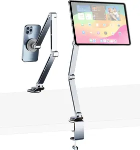 Tablet Stand for Desk  Alloy Phone iPad Desk Holder Overhead Arm Mount with 360Rotate Base for Magsafe//Android/iPad ( )