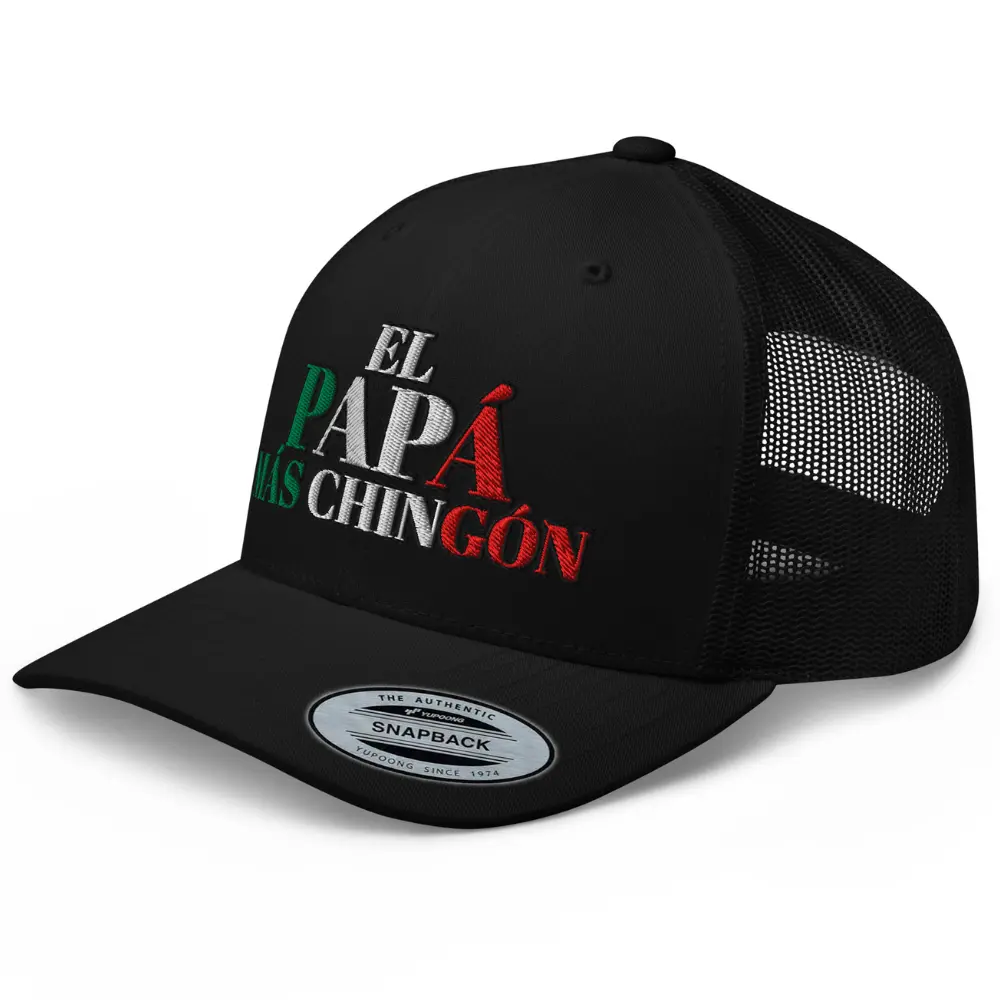 NX El Papa Mas Chingon Embroidered Curved Bill Trucker Hat Mid Crown Adjustable Mexican Fathers Day Cap