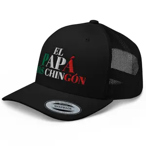 NX El Papa Mas Chingon Embroidered Curved Bill Trucker Hat Mid Crown Adjustable Mexican Fathers Day Cap