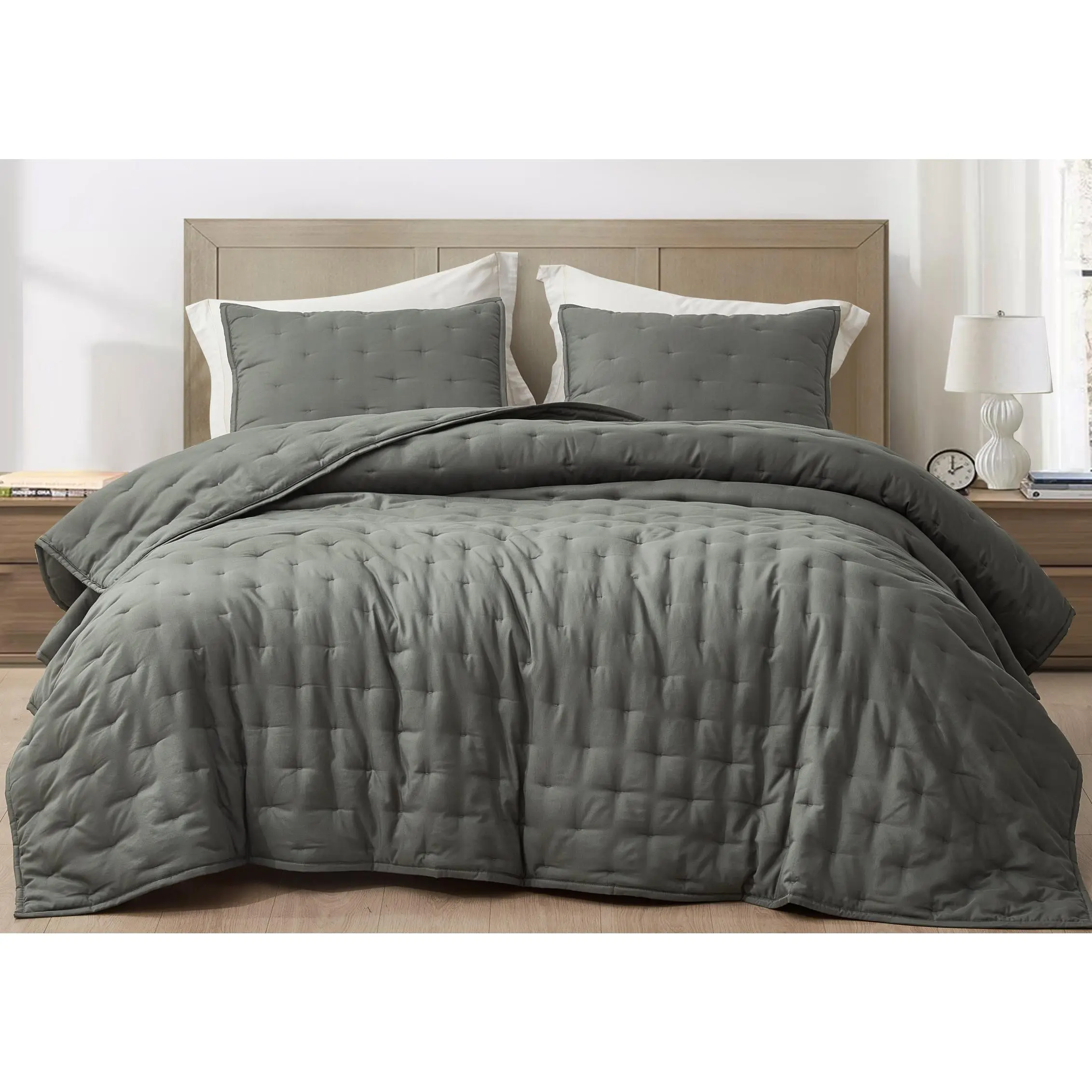 Glen 3-Piece Rayon Derived from Bamboo & Polyester Blended Crescent Stitched Quilt Set