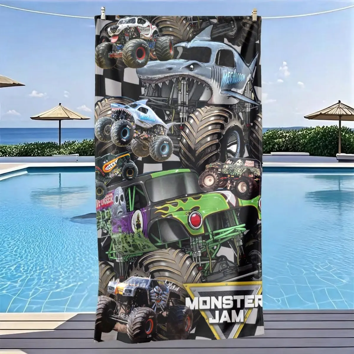 Monster Truck Jam Beach Towel, Fast Drying Ultra Soft Polyester Fiber, Quick Drying Towel, Soft Absorbent Towel, Multi-Purpose Yoga Travel Swimming Camping, Large Size, Travel Towels