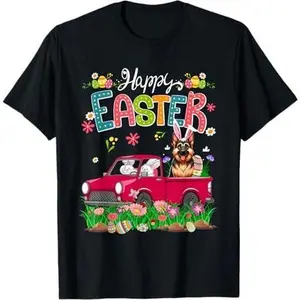 Happy Easter Bunnies German Shepherd On Pickup Truck Eggs T-Shirt