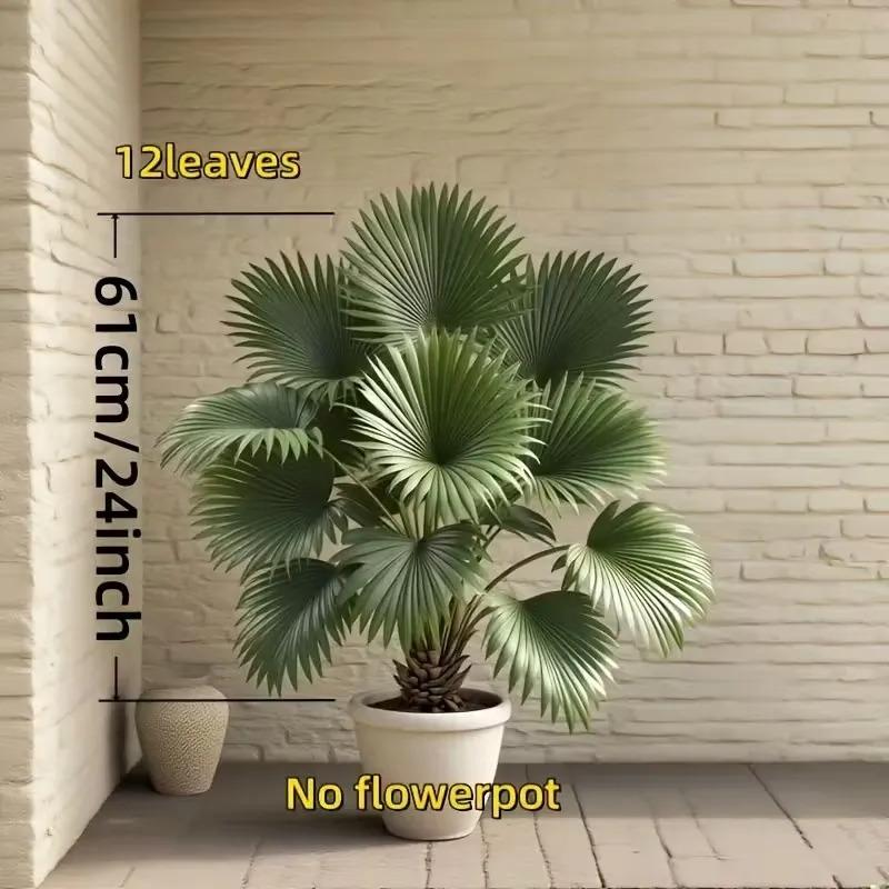 1 Large Artificial Palm Tree Plant with Lush Green Leaves Realistic Fake Tree with Trunk and Pot Low Maintenance Indoor