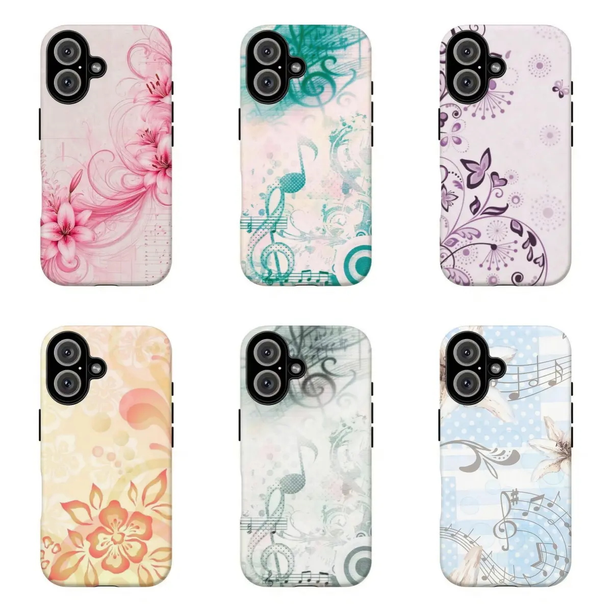 Watercolor Pink Lily Floral Music Note TPU Protective Smartphone Case - Durable, Shockproof, Water-Resistant, Full Wrap, Camera-Safe, Glossy Surface Accessories for iPhone 11-17 Air Pro Max, Samsung S21-S26 - Custom Handheld Gift for Her