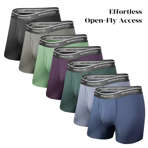 BAMBOO COOL Men's Mid Waist Athletic Boxer Briefs - Premium Smooth Stretch Fabric, 3D Pouch Support, Open Fly, Breathable, Non-Fading, Tag-Free, 4 or X-7 Pack (Ideal for Outdoor Use)