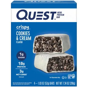 Quest Nutrition, Crispy Hero Protein Bars, Low Carb, Gluten Free, Cookies & Cream, 4 Count