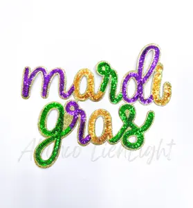Mardi Gras Cursive Sequins Patch - Large
