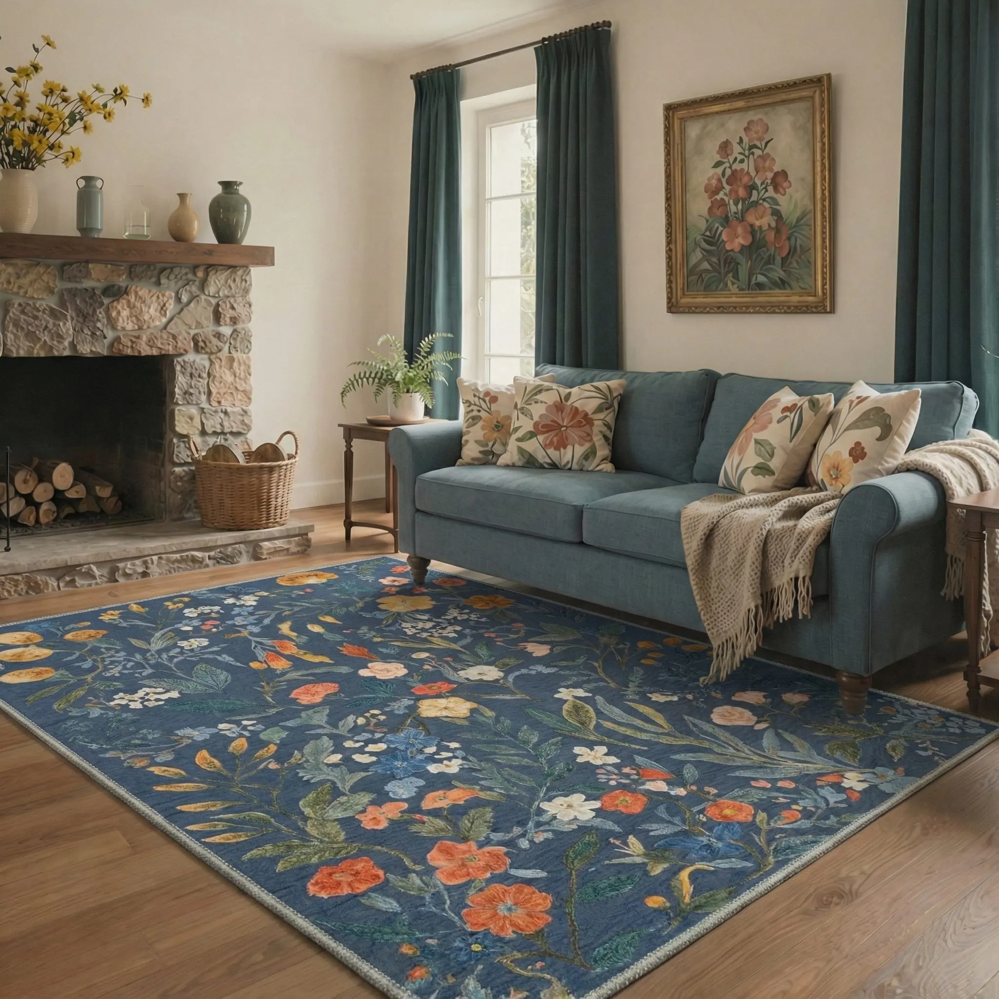 【Deals For You Days】BEIMO Soft Area Rug – Non-Slip, Pet Friendly, Machine Washable Floor Rug, Home Carpet Perfect for Living Room, Bedroom, Kitchen, Hallway Decor ,ARF034-SEA OF FLOWERS